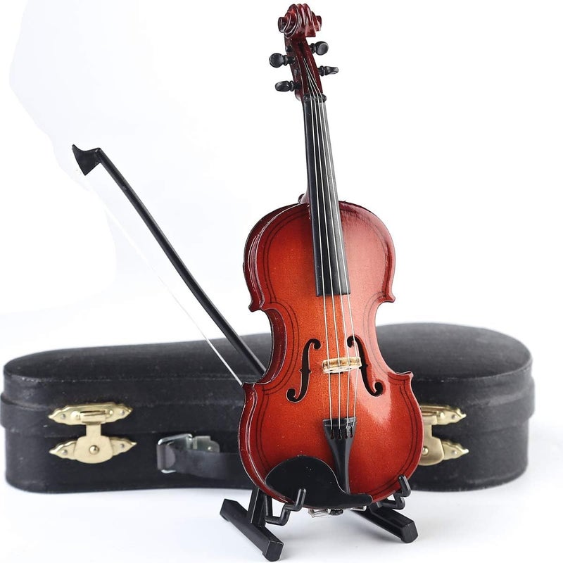 Dselvgvu Miniature Violin with Stand,Bow and Case Mini Musical Instrument Miniature Dollhouse Model Home Decoration (3.15"x1.18"x0.59") - Image 3